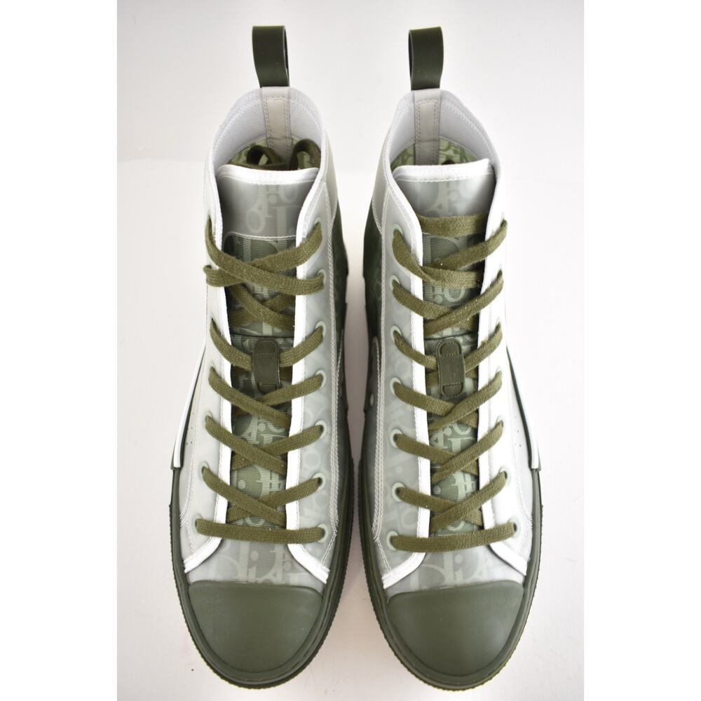 Dior Mens B23 Green Oblique Logo Transparent High Top Lace Up Flat Sneaker 44 11 - Picture 9 of 16